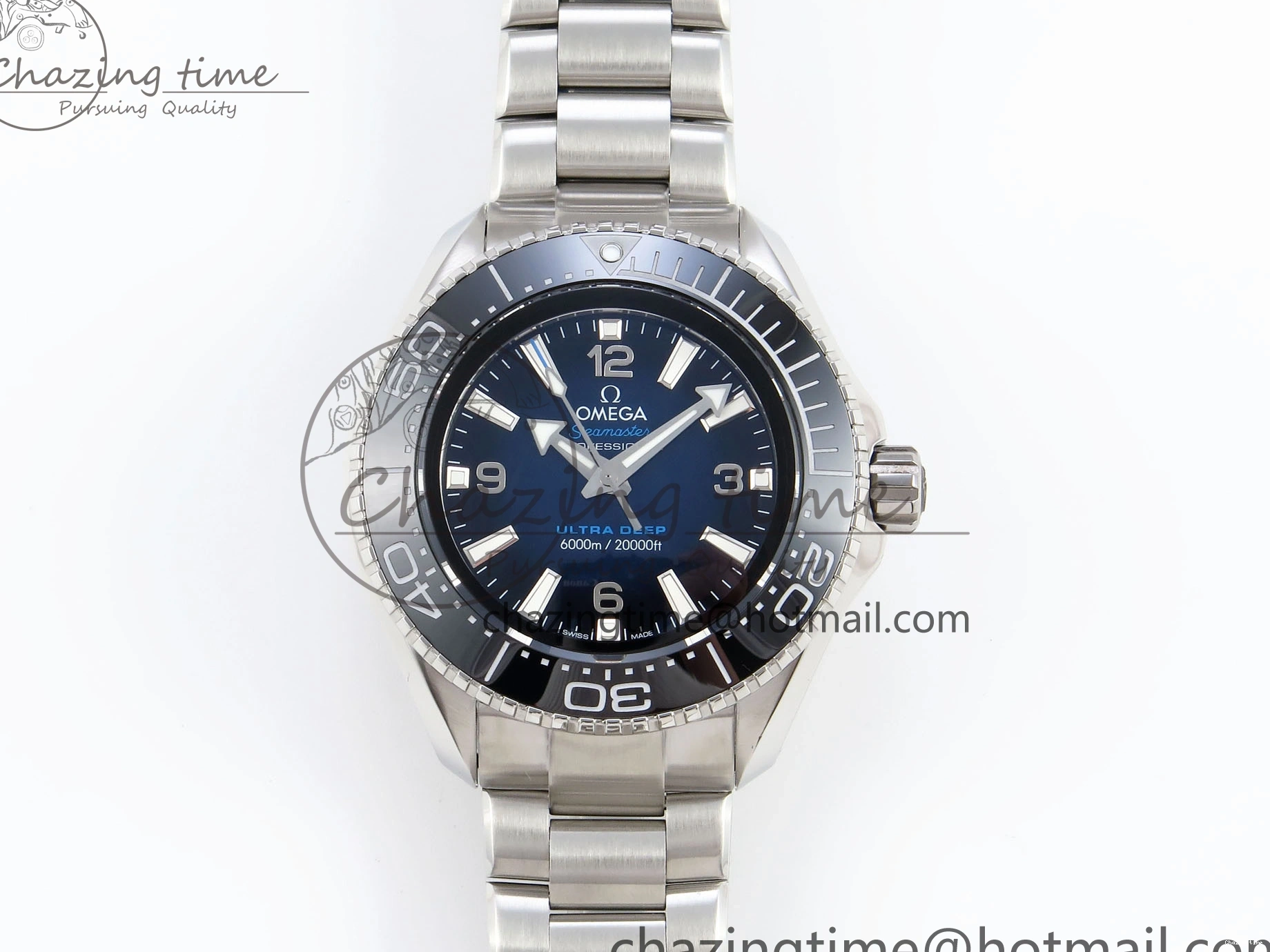 0506 EasyCare SEAMASTER PLANET OCEAN 6000M ULTRA DEEP 45.5MM SS TF 1:1 BEST EDITION BLUE DIAL BLACK BEZEL ON SS BRACELET A 7760